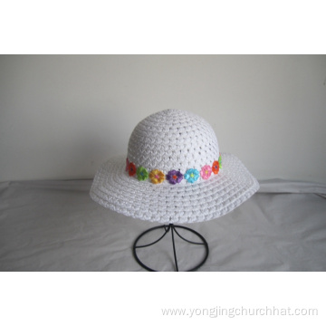 Children Hat Trimmed With colorful Flower Braid